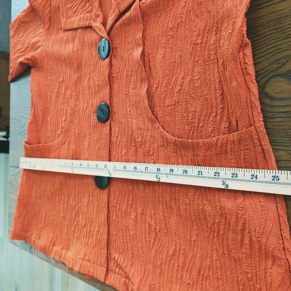 Ali Miles 3/4" sleeve burnt orange button front pockets Tunic Textured Jacket Lg - Picture 14 of 16